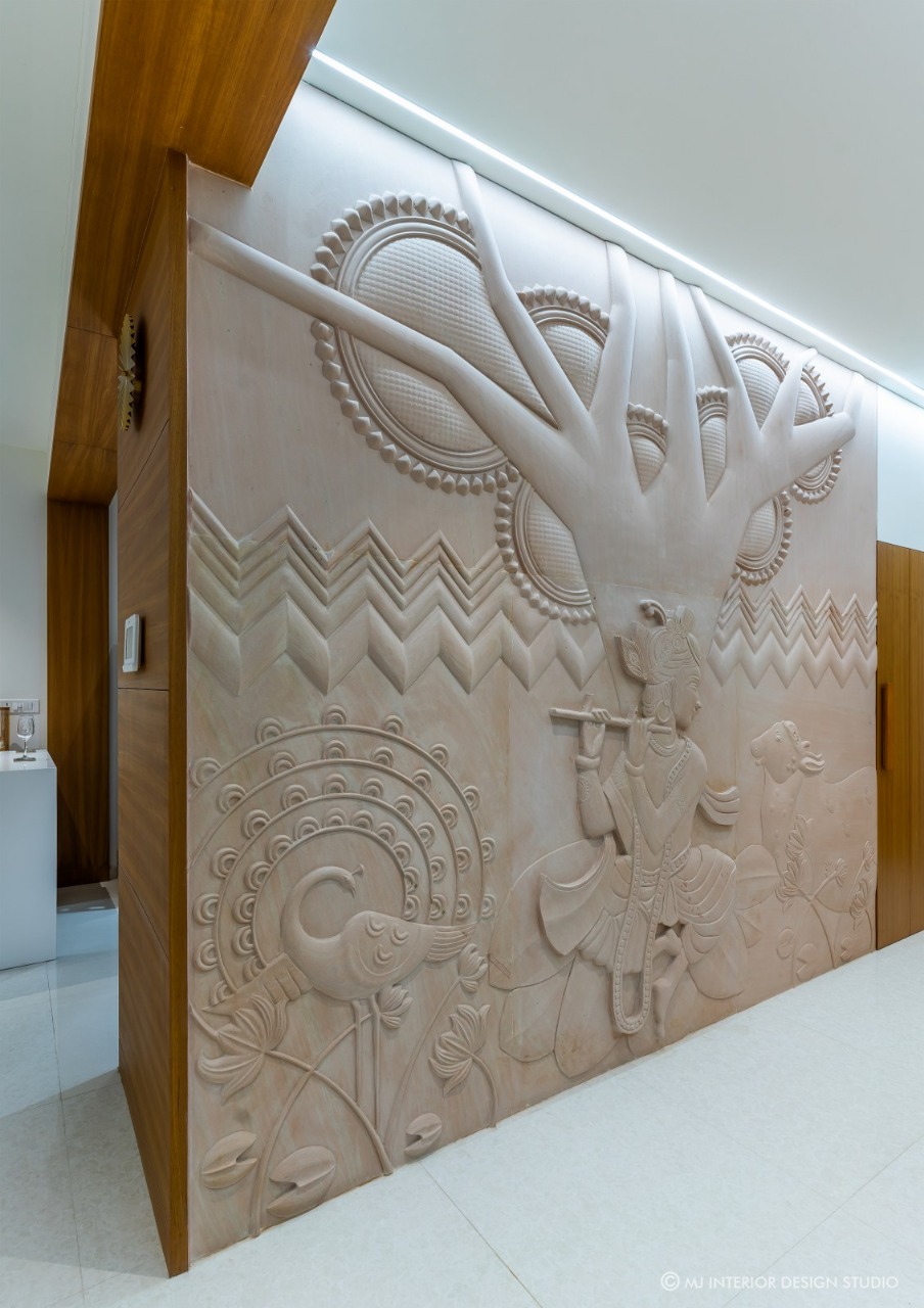 Lord Krishna Mural Wall Art 3D Wooden CNC Design – Makerbhawan