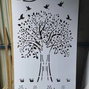 cnc Tree with Leaf and Birds Grill Design svg/dxf file