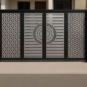 cnc Flower Grill with Strips & Round Main Gate Design svg/dxf file