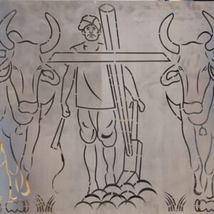 cnc farmer with ox and tree jali svg/dxf file